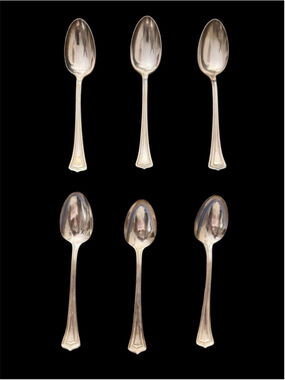 6 Rogers 1881 “Scotia” Teaspoons – 12 DWT Silverplate – Vintage Art Deco
